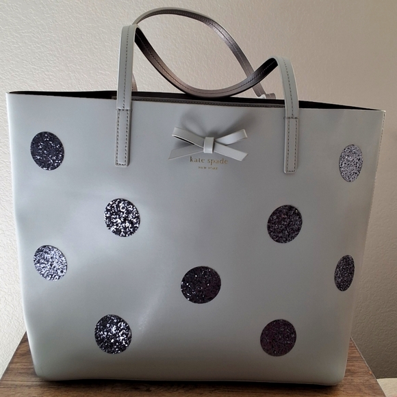 Kate‎ Spade Dewey Street Little Len Tote in Blue Smoke with Glitter Polka Dots - Picture 1 of 9